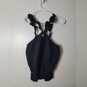 Anthropologie Women's Black W/ Keyhole & Ruffle Straps Crop Top, M